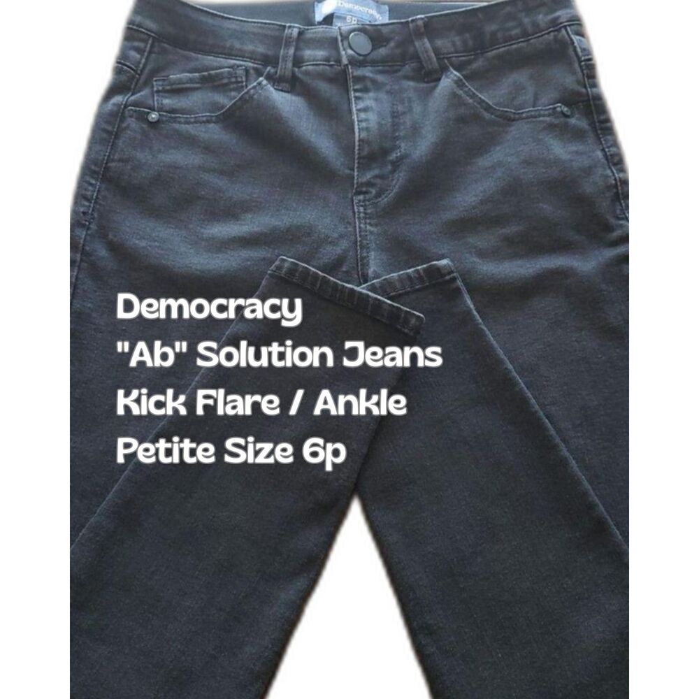 Democracy - "Ab" Solution Jeans - Kick Flare / Ankle - Black - Petite Size 6p - Picture 1 of 8